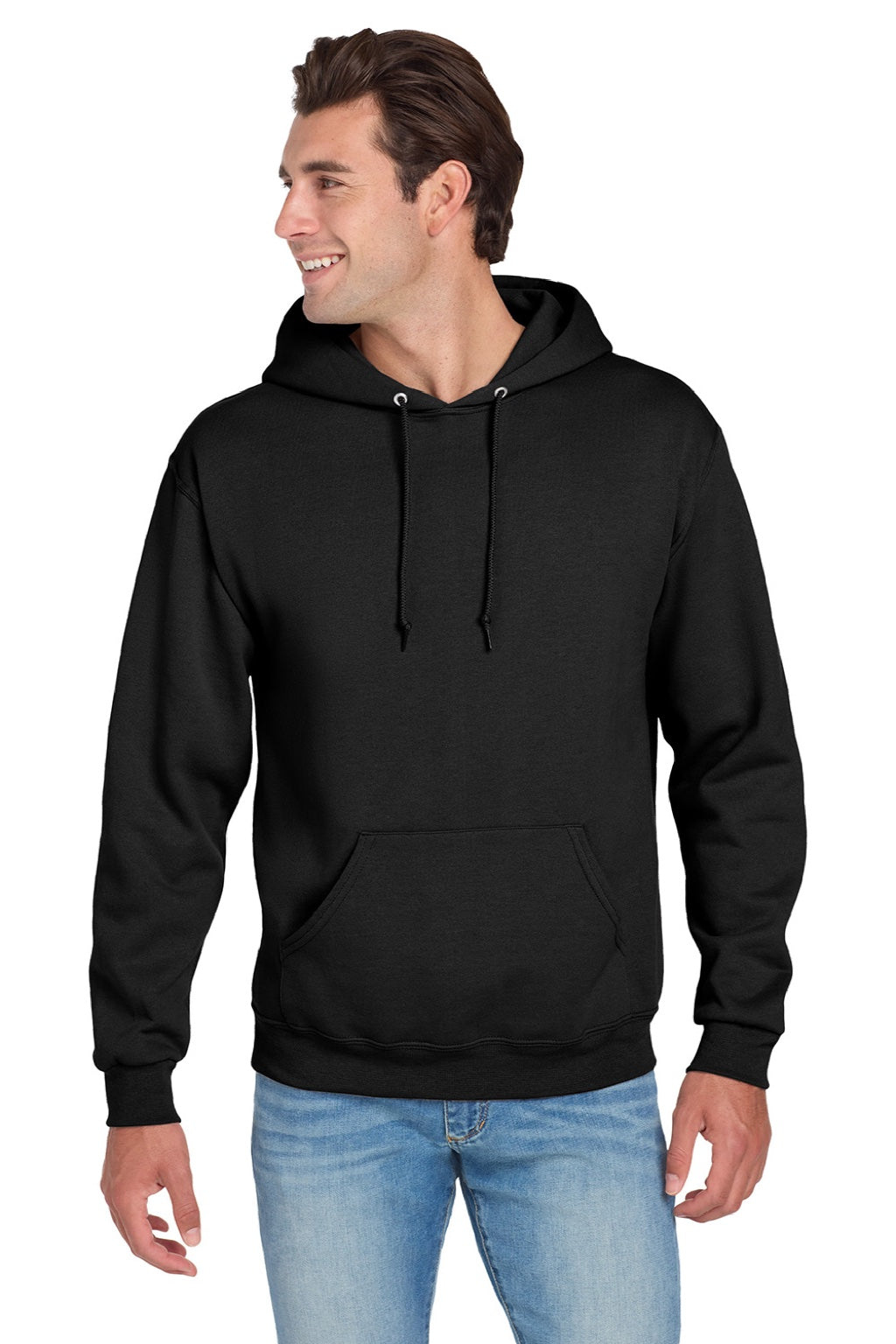 Jerzees 996M/996MR Mens NuBlend Pill Resistant Fleece Hooded Sweatshirt Hoodie w/ Pouch Pocket Black Model Front