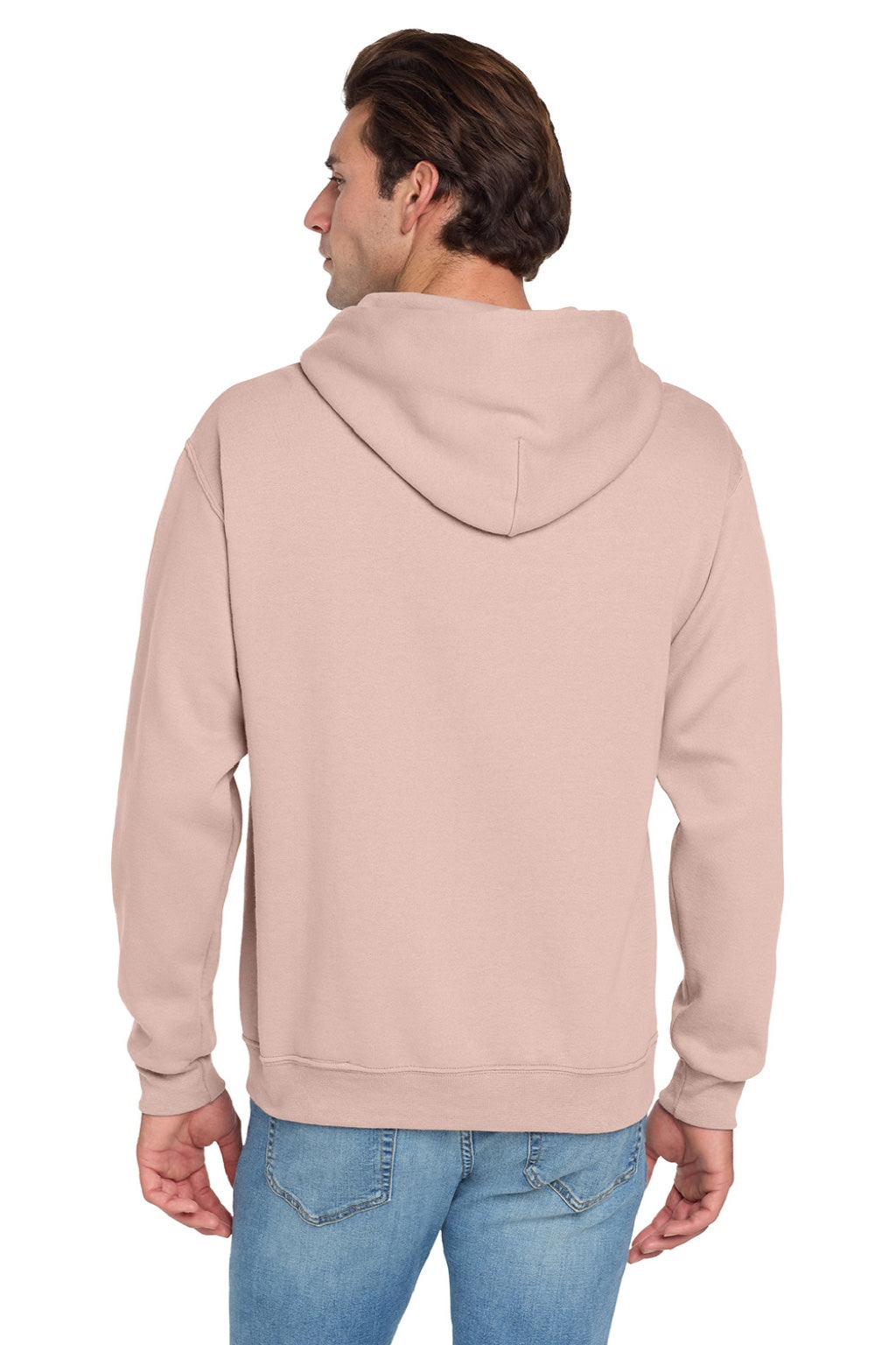 Jerzees 996M/996MR Mens NuBlend Pill Resistant Fleece Hooded Sweatshirt Hoodie w/ Pouch Pocket Blush Pink Model Back