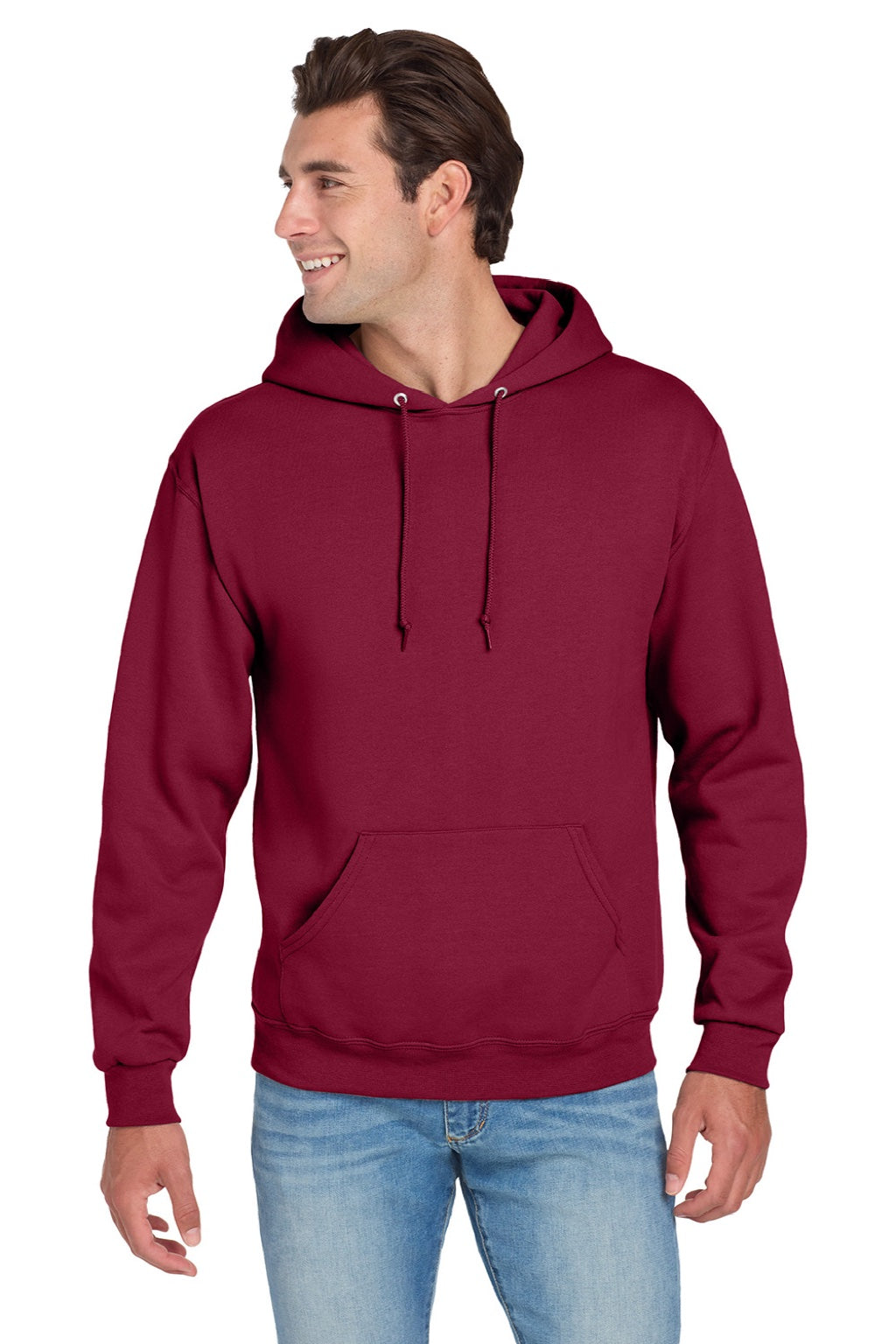 Jerzees 996M/996MR Mens NuBlend Pill Resistant Fleece Hooded Sweatshirt Hoodie w/ Pouch Pocket Cardinal Red Model Front