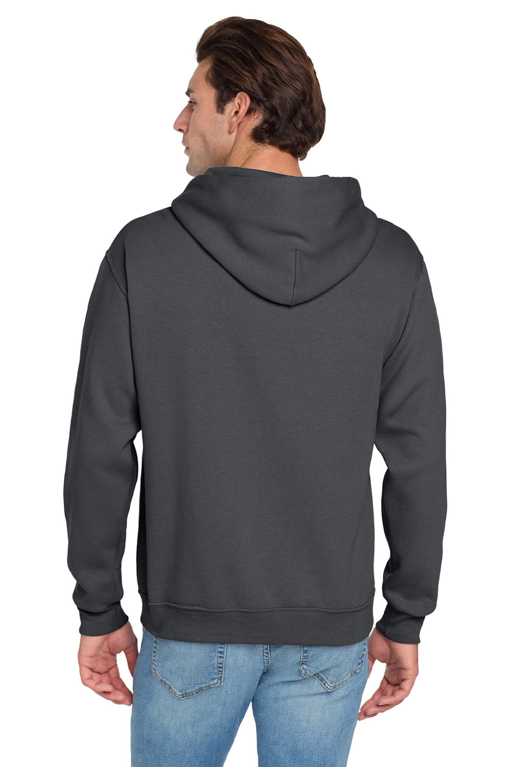 Jerzees 996M/996MR Mens NuBlend Pill Resistant Fleece Hooded Sweatshirt Hoodie w/ Pouch Pocket Charcoal Grey Model Back