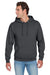 Jerzees 996M/996MR Mens NuBlend Pill Resistant Fleece Hooded Sweatshirt Hoodie w/ Pouch Pocket Charcoal Grey Model Front