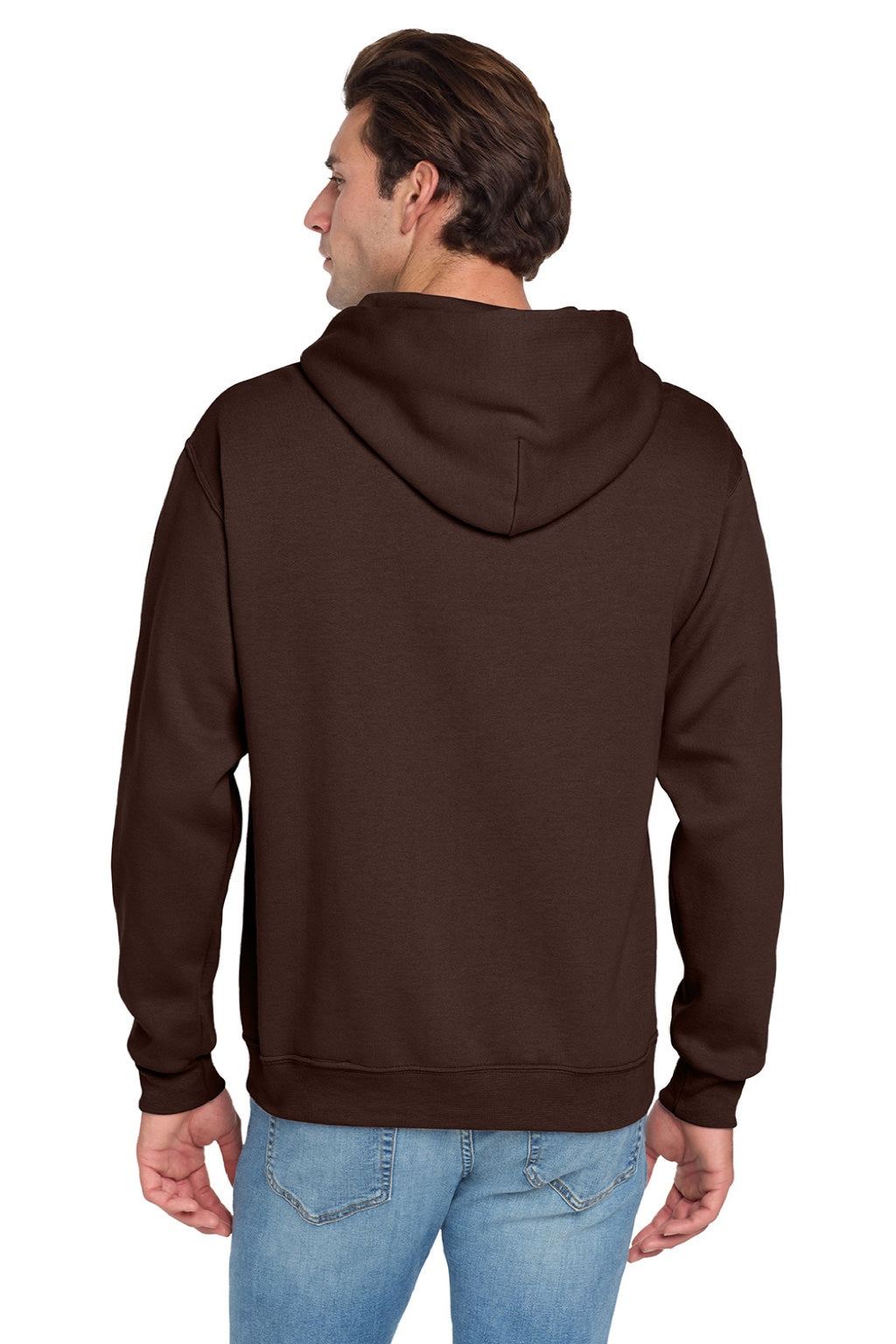 Jerzees 996M/996MR Mens NuBlend Pill Resistant Fleece Hooded Sweatshirt Hoodie w/ Pouch Pocket Chocolate Brown Model Back