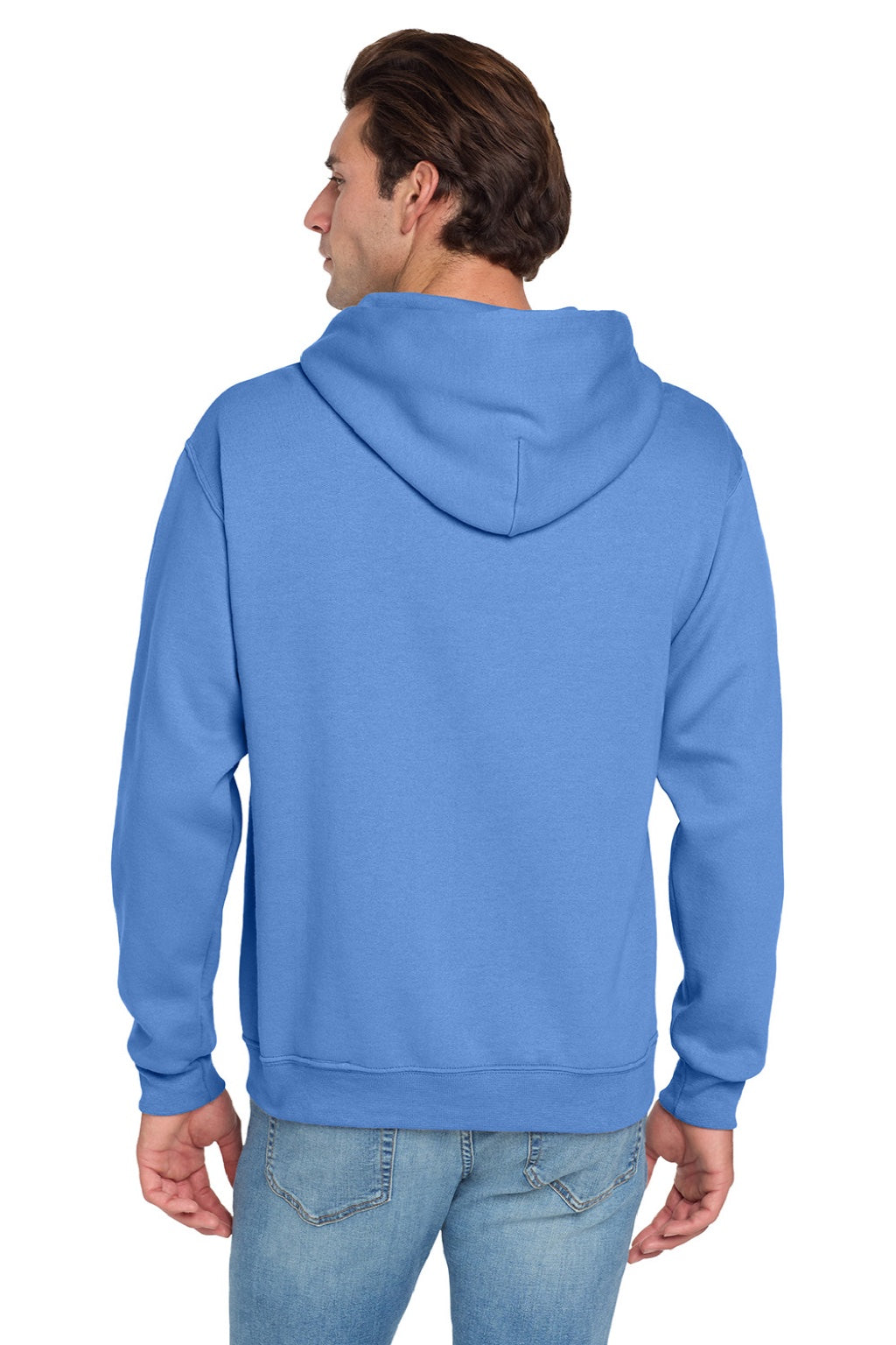 Jerzees 996M/996MR Mens NuBlend Pill Resistant Fleece Hooded Sweatshirt Hoodie w/ Pouch Pocket Columbia Blue Model Back
