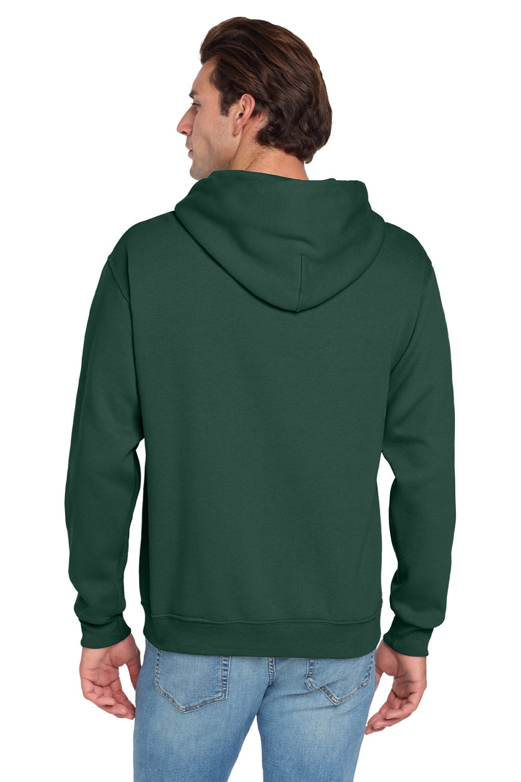 Jerzees 996M/996MR Mens NuBlend Pill Resistant Fleece Hooded Sweatshirt Hoodie w/ Pouch Pocket Forest Green Model Back