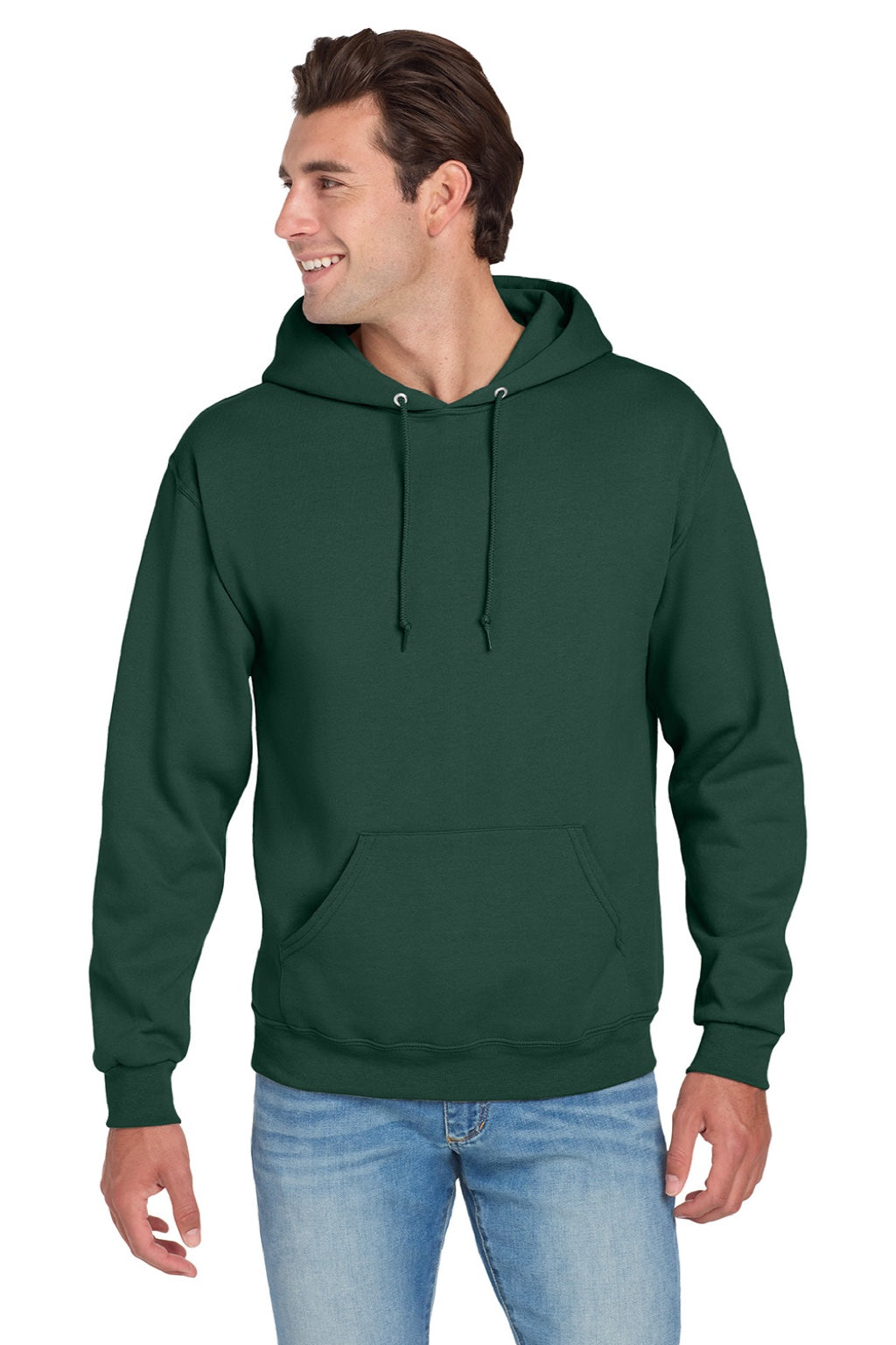 Jerzees 996M/996MR Mens NuBlend Pill Resistant Fleece Hooded Sweatshirt Hoodie w/ Pouch Pocket Forest Green Model Front