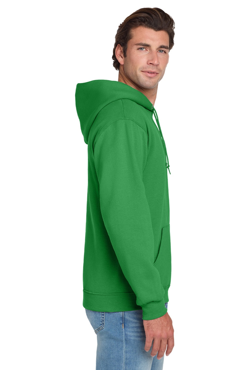 Jerzees 996M/996MR Mens NuBlend Pill Resistant Fleece Hooded Sweatshirt Hoodie w/ Pouch Pocket Kelly Green Model Side