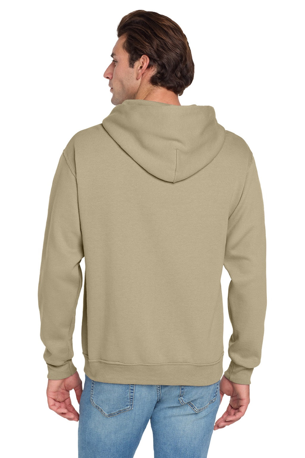 Jerzees 996M/996MR Mens NuBlend Pill Resistant Fleece Hooded Sweatshirt Hoodie w/ Pouch Pocket Khaki Brown Model Back