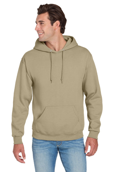 Jerzees 996M/996MR Mens NuBlend Pill Resistant Fleece Hooded Sweatshirt Hoodie w/ Pouch Pocket Khaki Brown Model Front