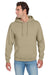 Jerzees 996M/996MR Mens NuBlend Pill Resistant Fleece Hooded Sweatshirt Hoodie w/ Pouch Pocket Khaki Brown Model Front