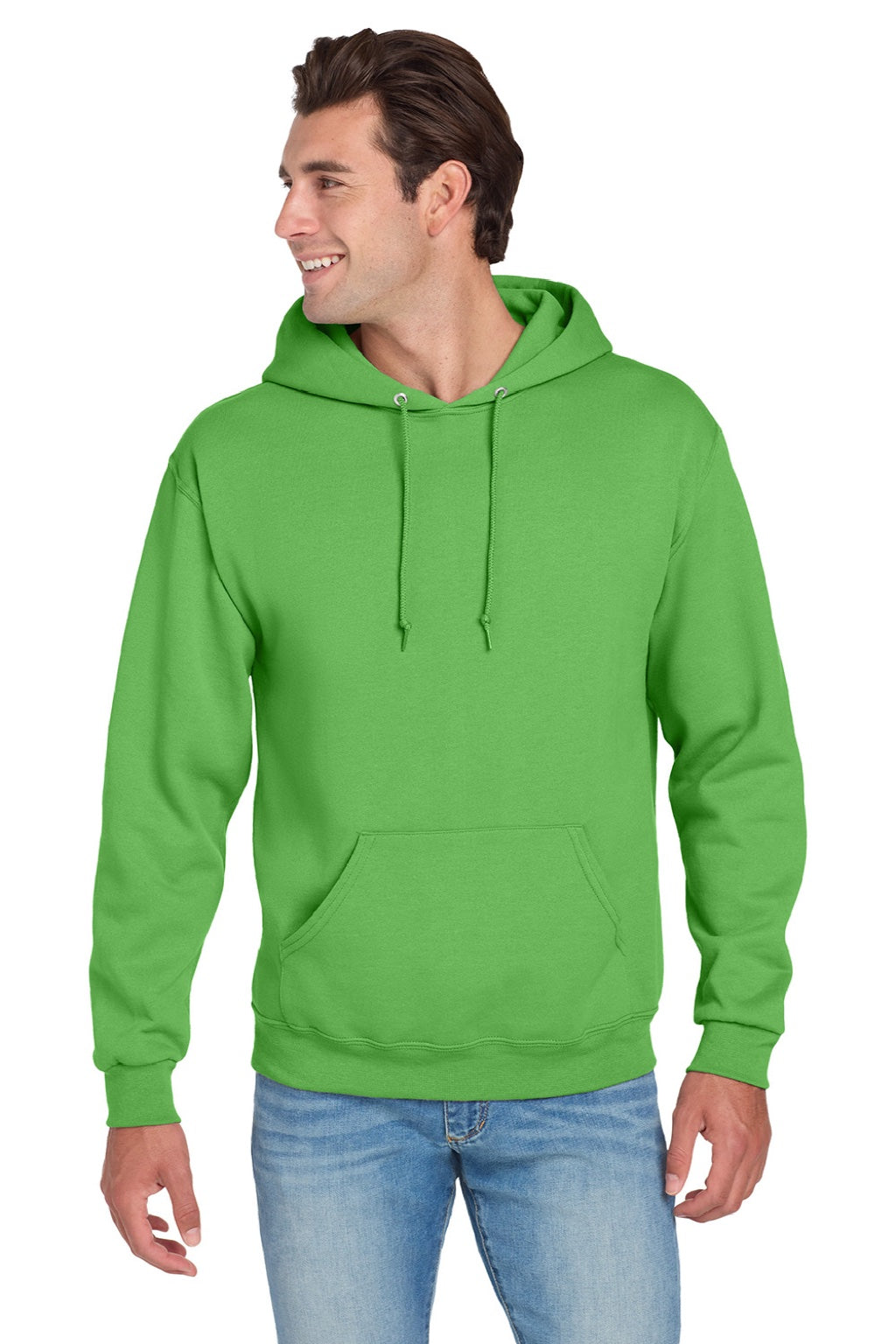 Jerzees 996M/996MR Mens NuBlend Pill Resistant Fleece Hooded Sweatshirt Hoodie w/ Pouch Pocket Kiwi Green Model Front
