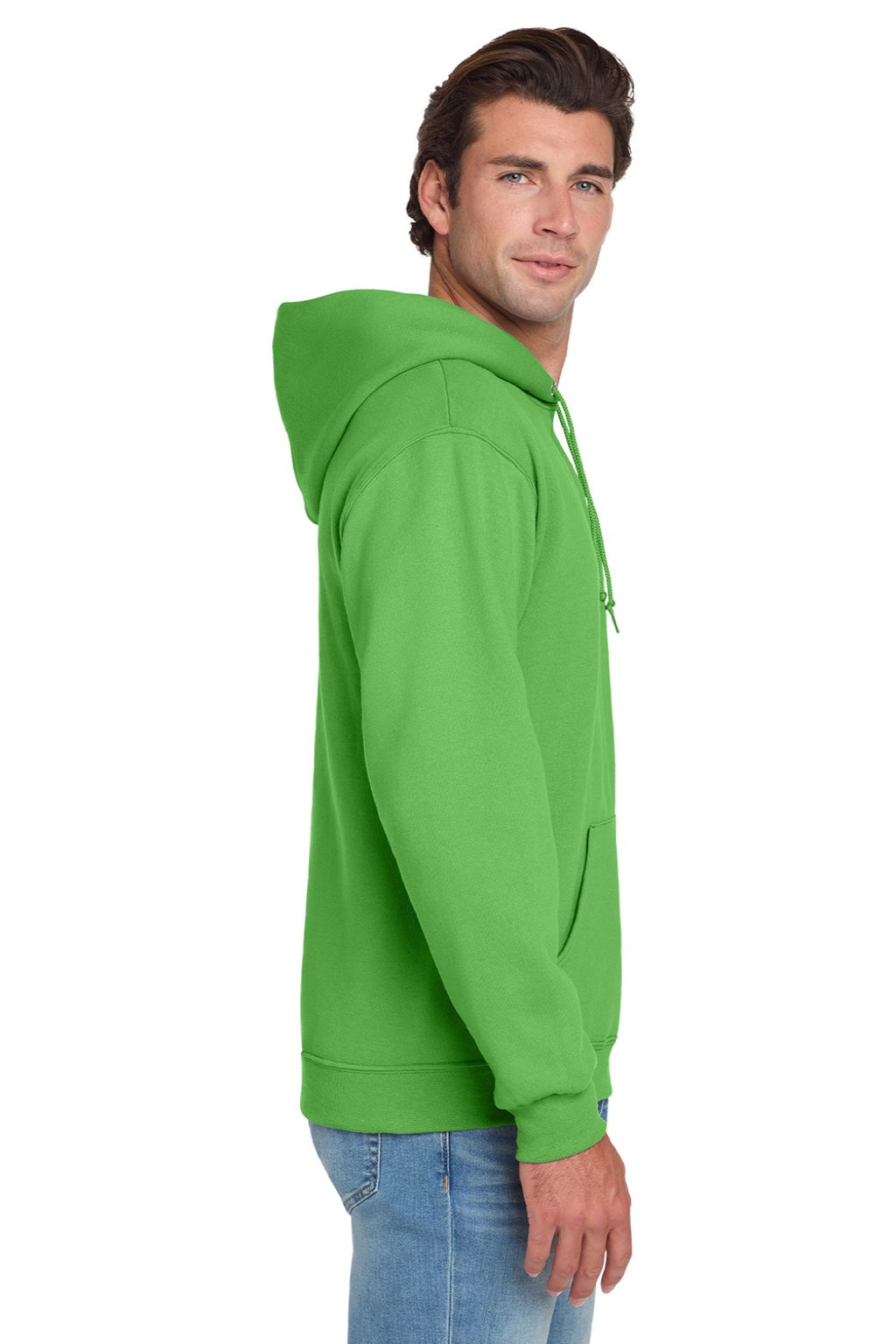 Jerzees 996M/996MR Mens NuBlend Pill Resistant Fleece Hooded Sweatshirt Hoodie w/ Pouch Pocket Kiwi Green Model Side