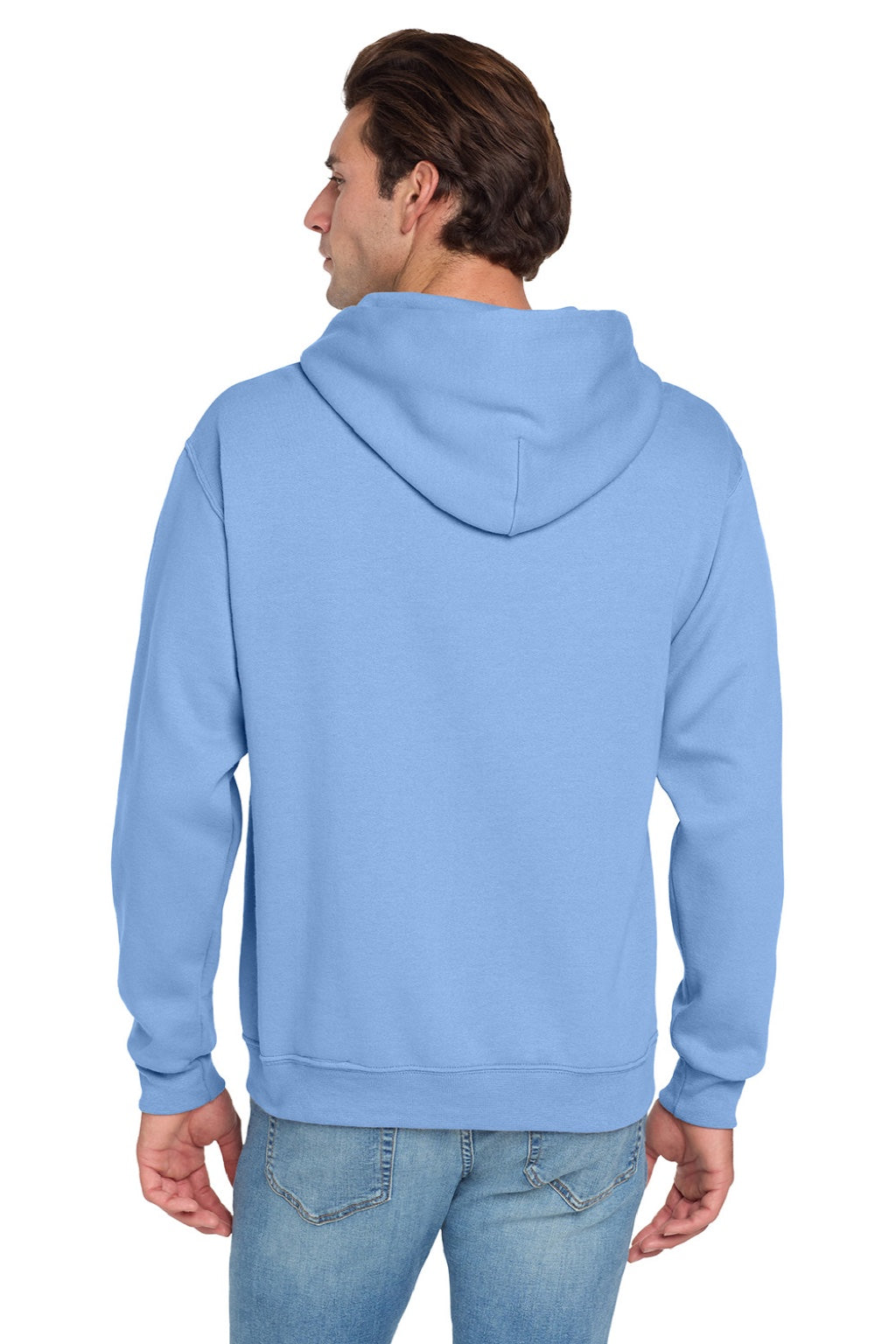 Jerzees 996M/996MR Mens NuBlend Pill Resistant Fleece Hooded Sweatshirt Hoodie w/ Pouch Pocket Light Blue Model Back