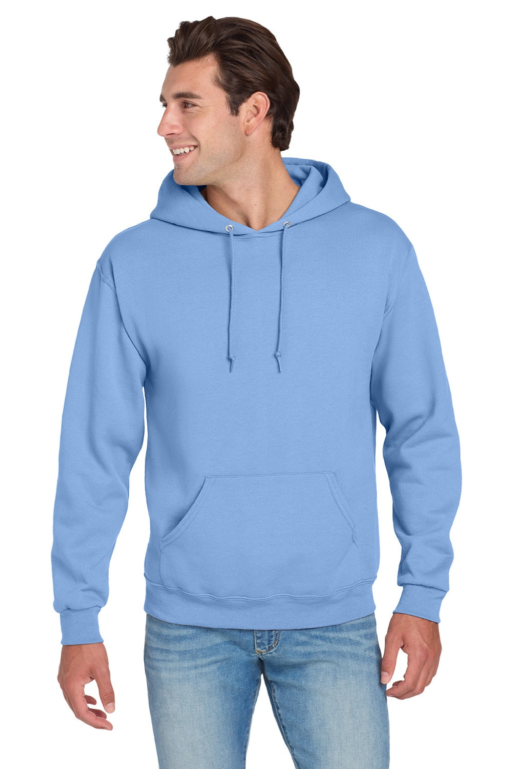 Jerzees 996M/996MR Mens NuBlend Pill Resistant Fleece Hooded Sweatshirt Hoodie w/ Pouch Pocket Light Blue Model Front