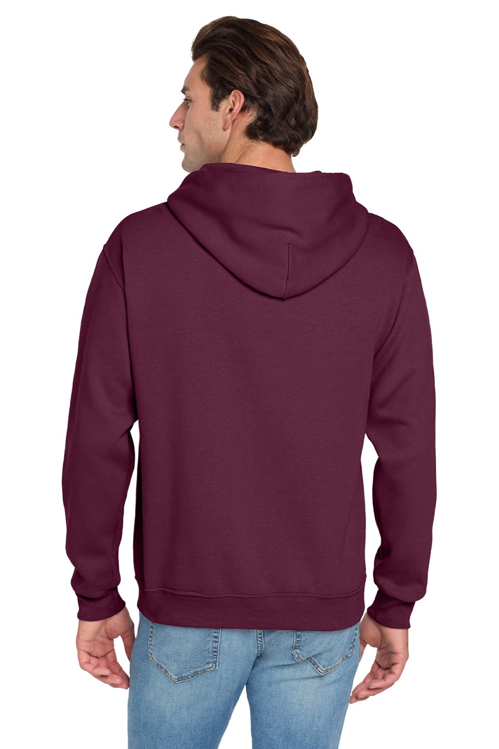 Jerzees 996M/996MR Mens NuBlend Pill Resistant Fleece Hooded Sweatshirt Hoodie w/ Pouch Pocket Maroon Model Back