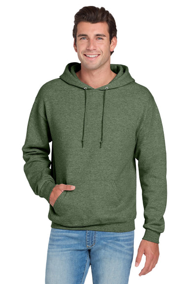 Jerzees 996M/996MR Mens NuBlend Pill Resistant Fleece Hooded Sweatshirt Hoodie w/ Pouch Pocket Heather Military Green Model Front