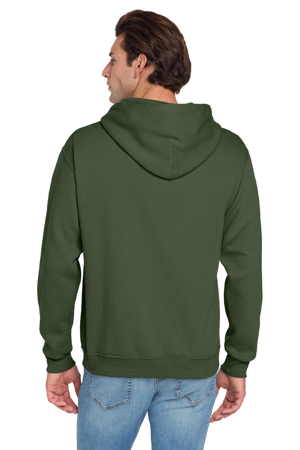 Jerzees 996M/996MR Mens NuBlend Pill Resistant Fleece Hooded Sweatshirt Hoodie w/ Pouch Pocket Military Green Model Back