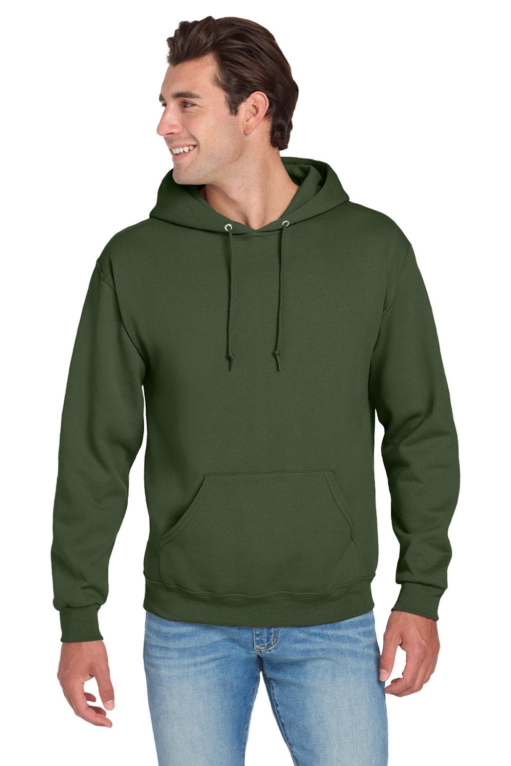 Jerzees 996M/996MR Mens NuBlend Pill Resistant Fleece Hooded Sweatshirt Hoodie w/ Pouch Pocket Military Green Model Front