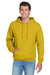 Jerzees 996M/996MR Mens NuBlend Pill Resistant Fleece Hooded Sweatshirt Hoodie w/ Pouch Pocket Heather Mustard Yellow Model Front