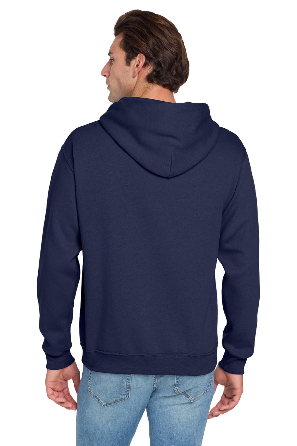 Jerzees 996M/996MR Mens NuBlend Pill Resistant Fleece Hooded Sweatshirt Hoodie w/ Pouch Pocket Navy Blue Model Back