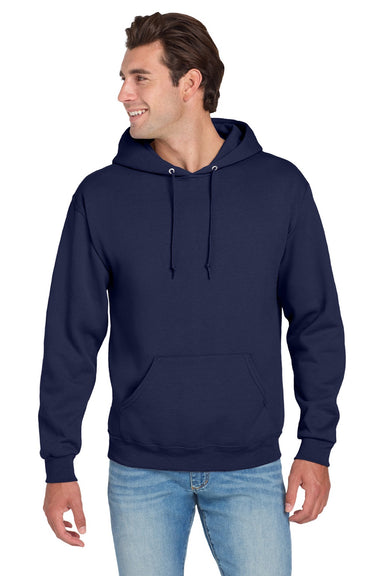 Jerzees 996M/996MR Mens NuBlend Pill Resistant Fleece Hooded Sweatshirt Hoodie w/ Pouch Pocket Navy Blue Model Front