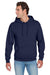 Jerzees 996M/996MR Mens NuBlend Pill Resistant Fleece Hooded Sweatshirt Hoodie w/ Pouch Pocket Navy Blue Model Front