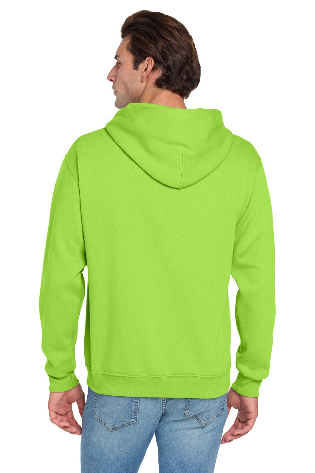Jerzees 996M/996MR Mens NuBlend Pill Resistant Fleece Hooded Sweatshirt Hoodie w/ Pouch Pocket Neon Green Model Back