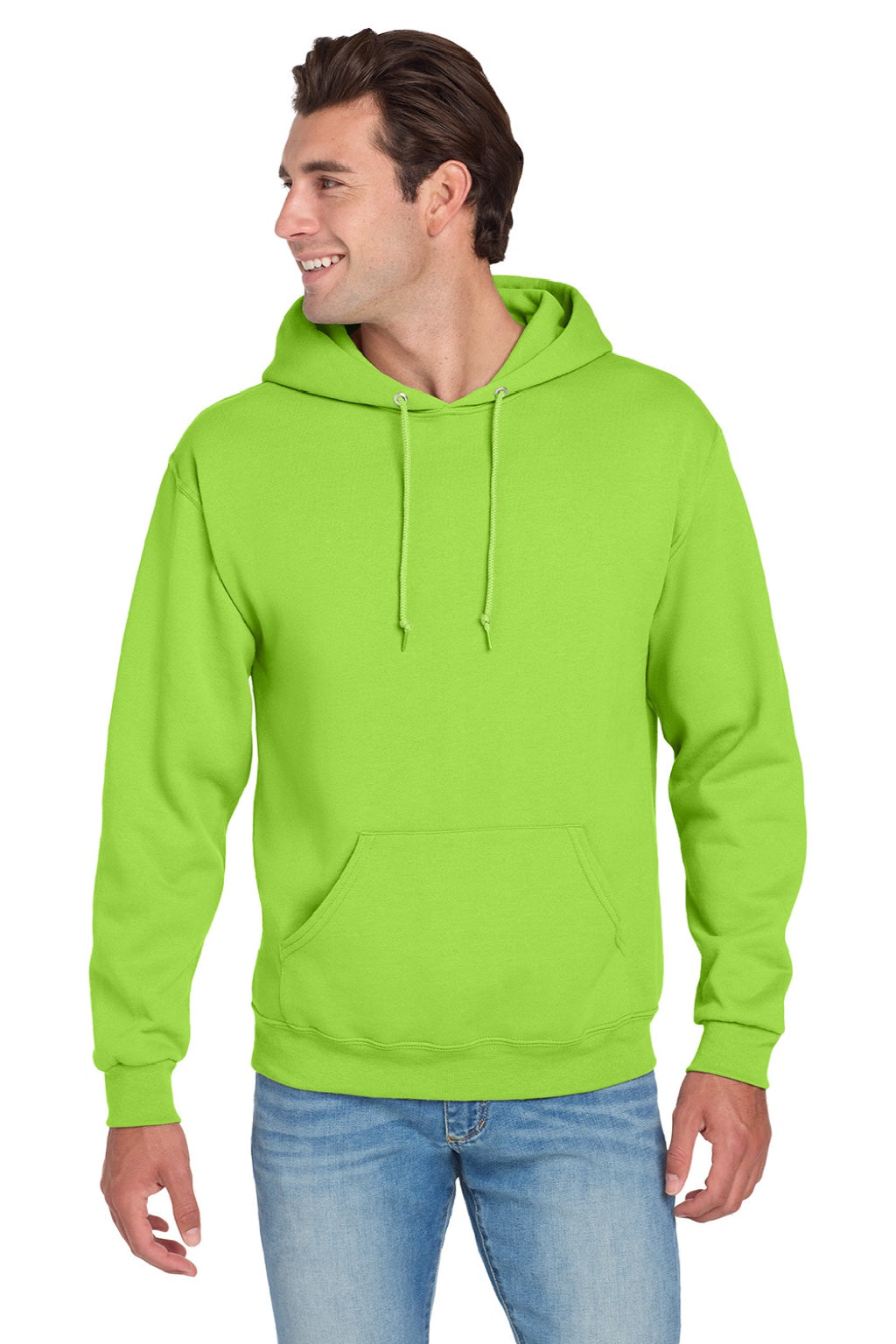 Jerzees 996M/996MR Mens NuBlend Pill Resistant Fleece Hooded Sweatshirt Hoodie w/ Pouch Pocket Neon Green Model Front