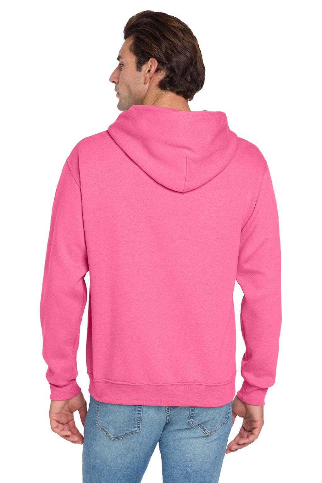 Jerzees 996M/996MR Mens NuBlend Pill Resistant Fleece Hooded Sweatshirt Hoodie w/ Pouch Pocket Neon Pink Model Back