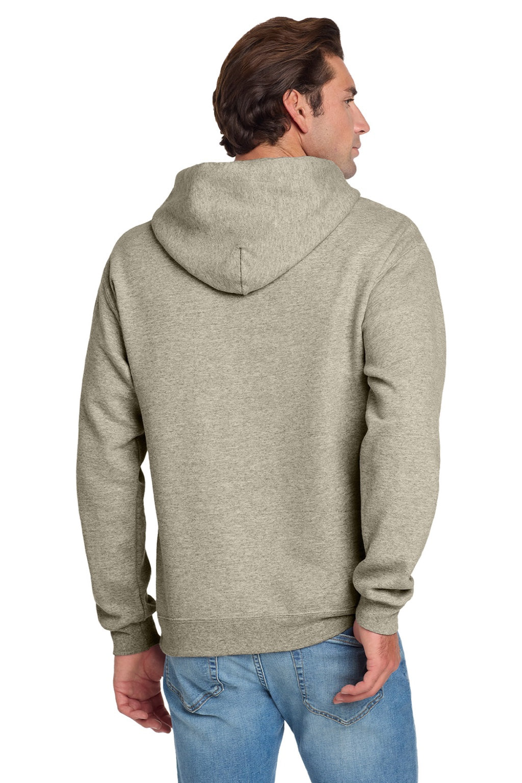 Jerzees 996M/996MR Mens NuBlend Pill Resistant Fleece Hooded Sweatshirt Hoodie w/ Pouch Pocket Heather Oatmeal Model Back
