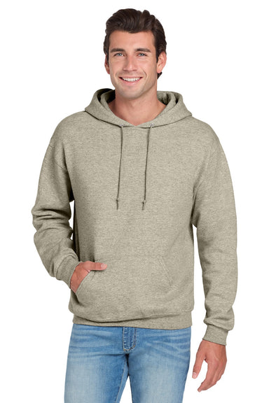 Jerzees 996M/996MR Mens NuBlend Pill Resistant Fleece Hooded Sweatshirt Hoodie w/ Pouch Pocket Heather Oatmeal Model Front