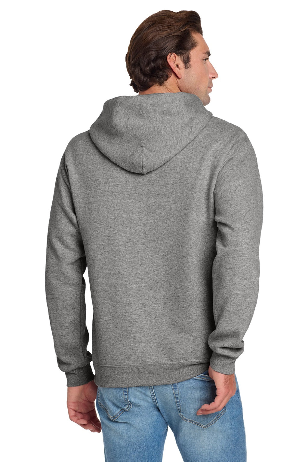 Jerzees 996M/996MR Mens NuBlend Pill Resistant Fleece Hooded Sweatshirt Hoodie w/ Pouch Pocket Oxford Grey Model Back
