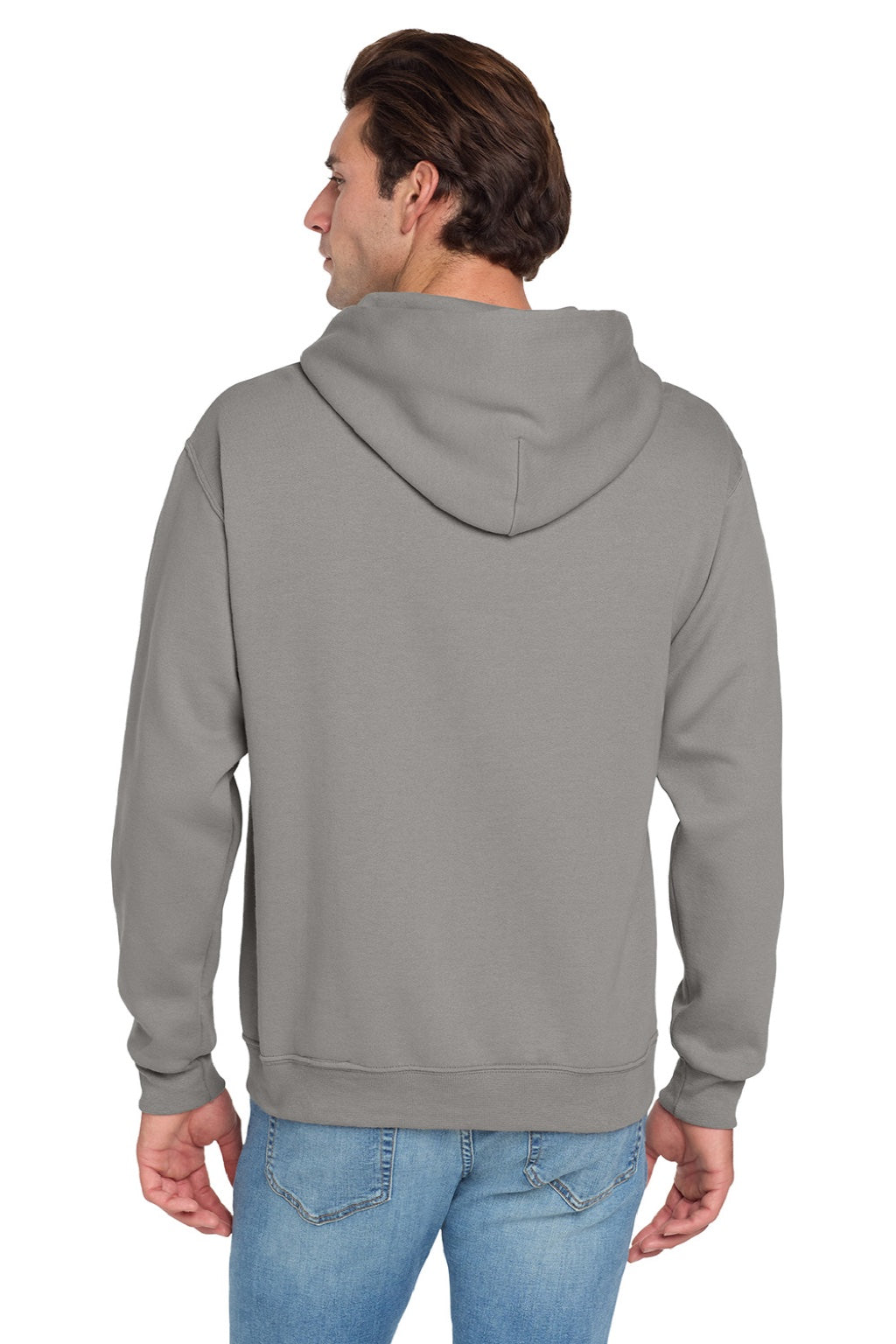 Jerzees 996M/996MR Mens NuBlend Pill Resistant Fleece Hooded Sweatshirt Hoodie w/ Pouch Pocket Rock Grey Model Back