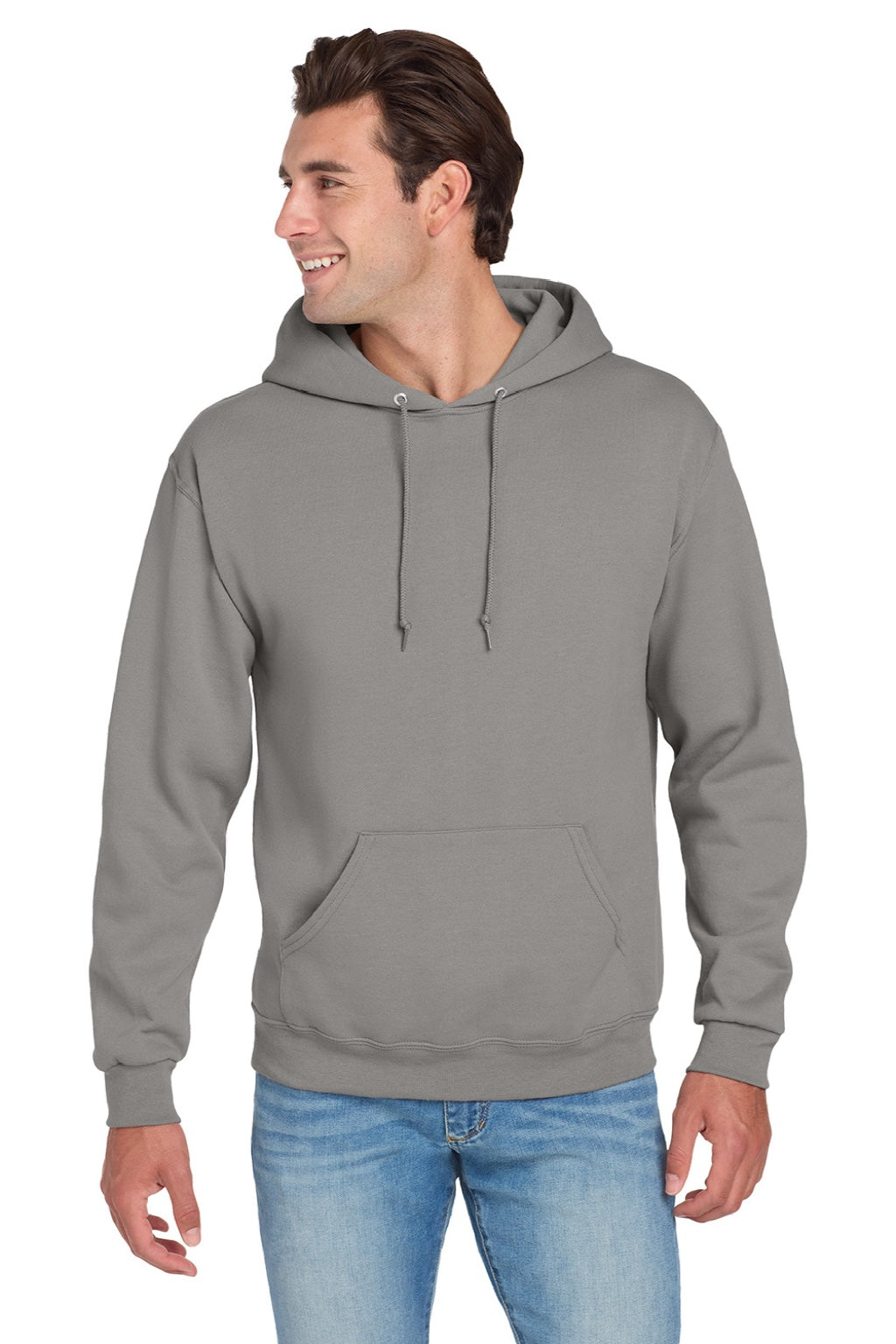 Jerzees 996M/996MR Mens NuBlend Pill Resistant Fleece Hooded Sweatshirt Hoodie w/ Pouch Pocket Rock Grey Model Front