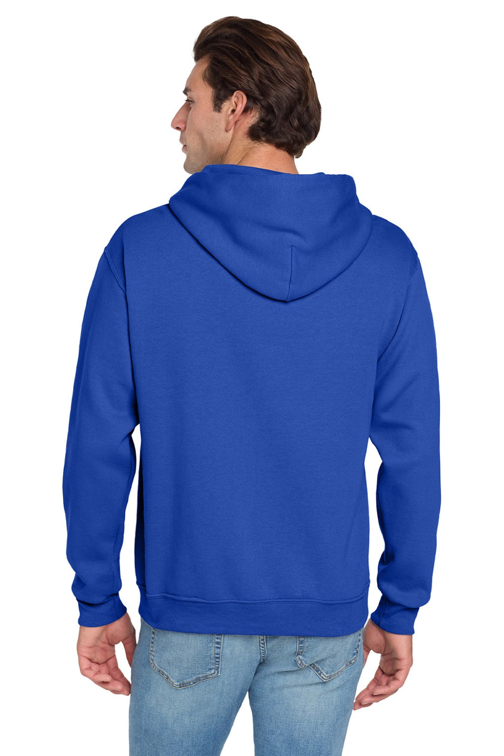 Jerzees 996M/996MR Mens NuBlend Pill Resistant Fleece Hooded Sweatshirt Hoodie w/ Pouch Pocket Royal Blue Model Back