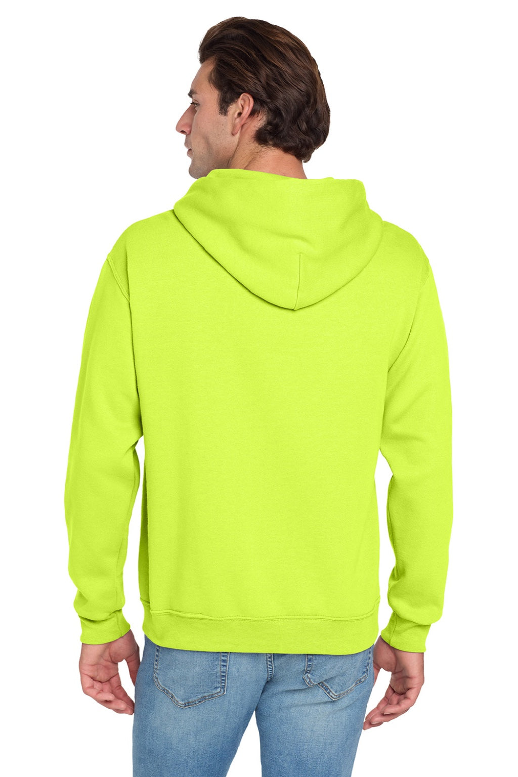 Jerzees 996M/996MR Mens NuBlend Pill Resistant Fleece Hooded Sweatshirt Hoodie w/ Pouch Pocket Safety Green Model Back