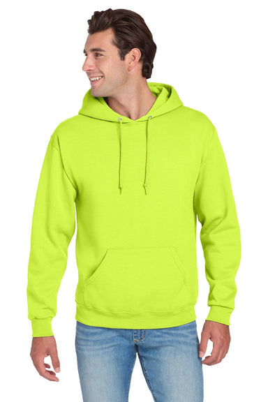 Jerzees 996M/996MR Mens NuBlend Pill Resistant Fleece Hooded Sweatshirt Hoodie w/ Pouch Pocket Safety Green Model Front