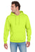 Jerzees 996M/996MR Mens NuBlend Pill Resistant Fleece Hooded Sweatshirt Hoodie w/ Pouch Pocket Safety Green Model Front