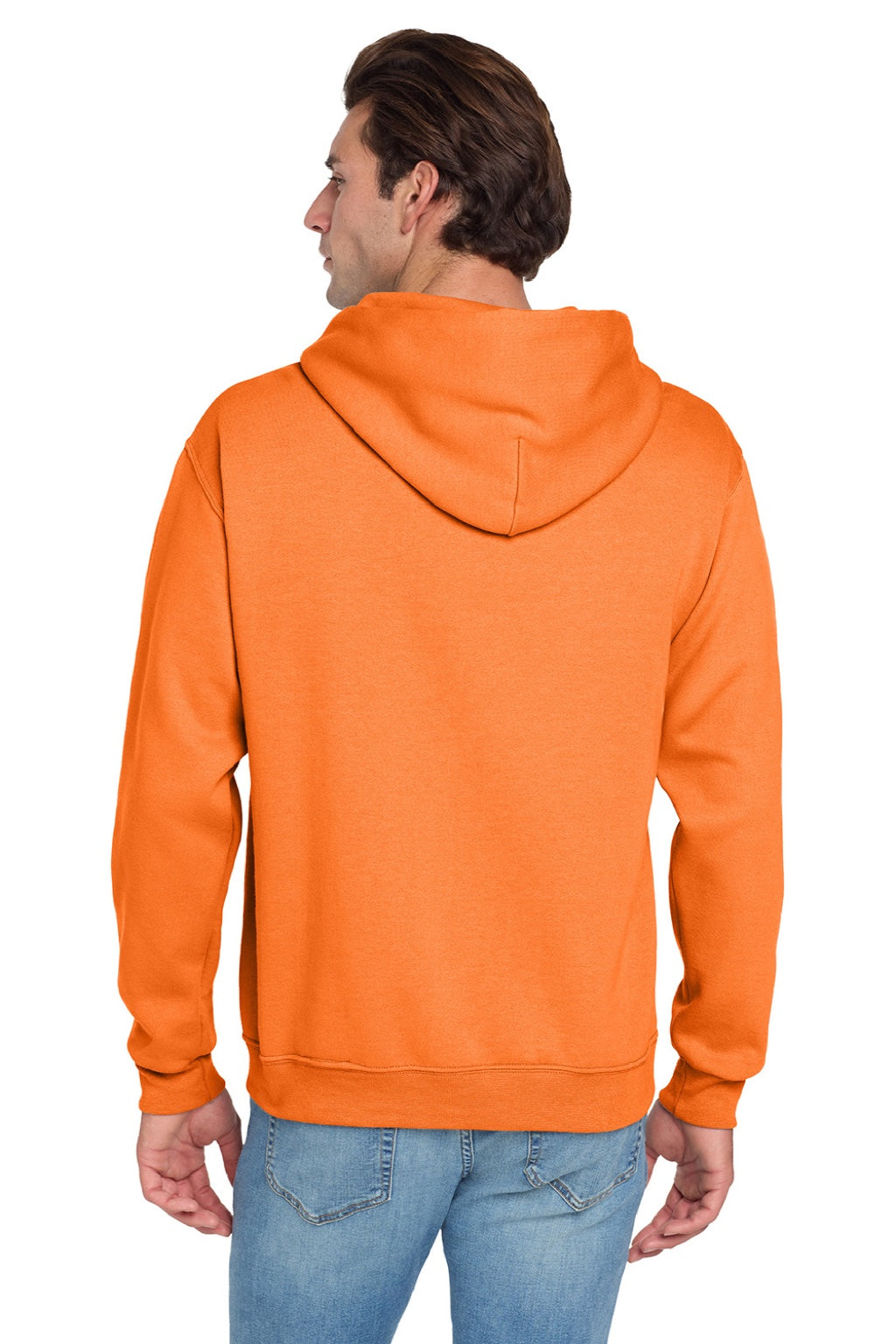 Jerzees 996M/996MR Mens NuBlend Pill Resistant Fleece Hooded Sweatshirt Hoodie w/ Pouch Pocket Safety Orange Model Back