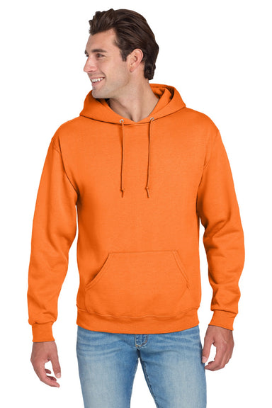 Jerzees 996M/996MR Mens NuBlend Pill Resistant Fleece Hooded Sweatshirt Hoodie w/ Pouch Pocket Safety Orange Model Front