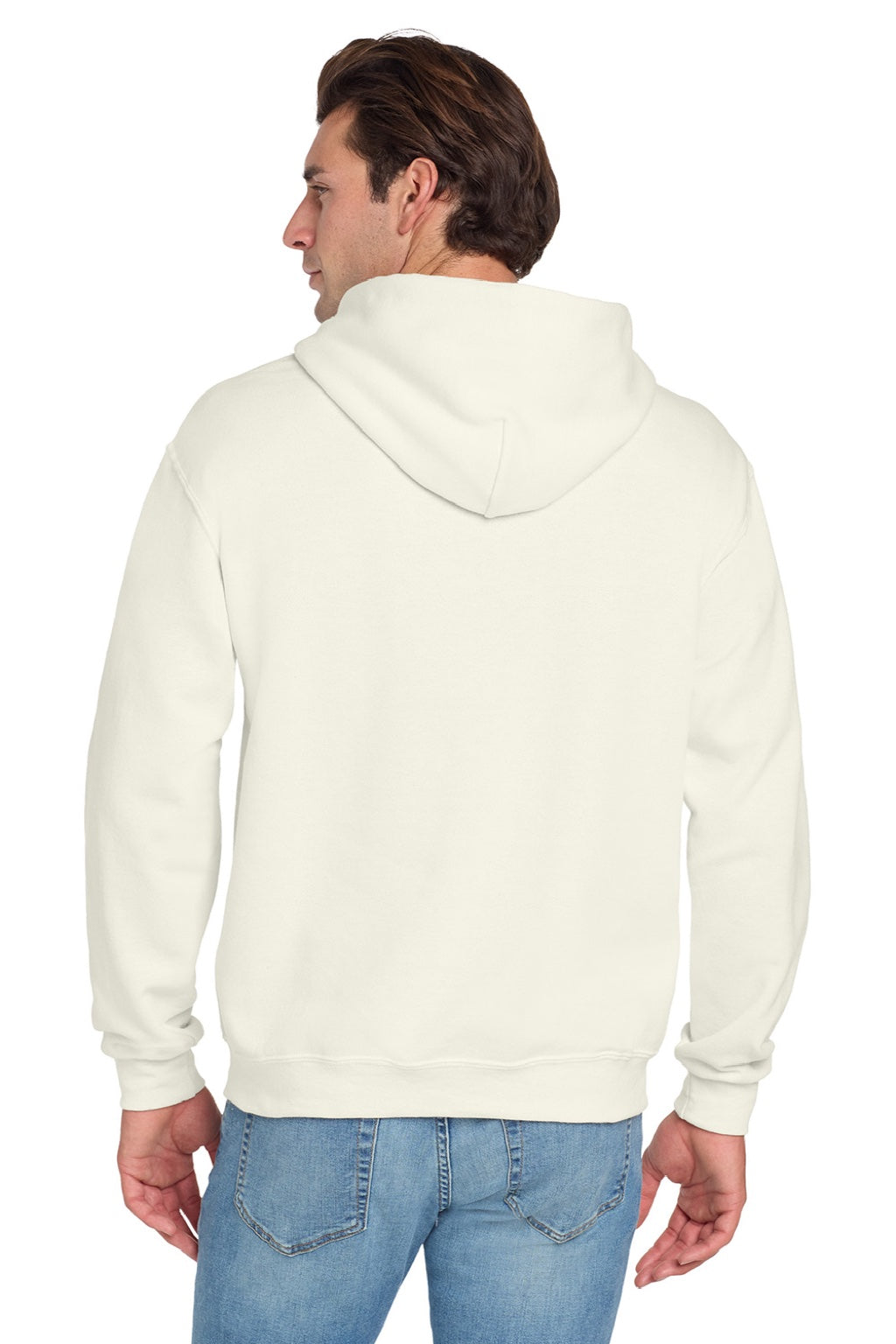 Jerzees 996M/996MR Mens NuBlend Pill Resistant Fleece Hooded Sweatshirt Hoodie w/ Pouch Pocket Heather Sweet Cream Model Back
