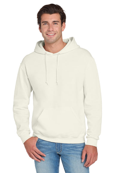 Jerzees 996M/996MR Mens NuBlend Pill Resistant Fleece Hooded Sweatshirt Hoodie w/ Pouch Pocket Heather Sweet Cream Model Front