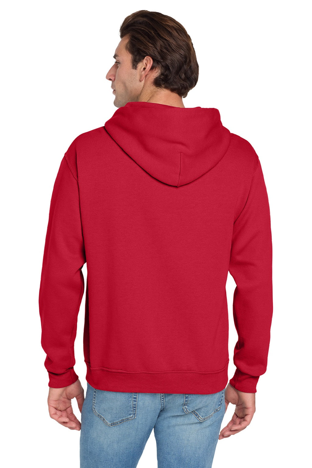 Jerzees 996M/996MR Mens NuBlend Pill Resistant Fleece Hooded Sweatshirt Hoodie w/ Pouch Pocket True Red Model Back