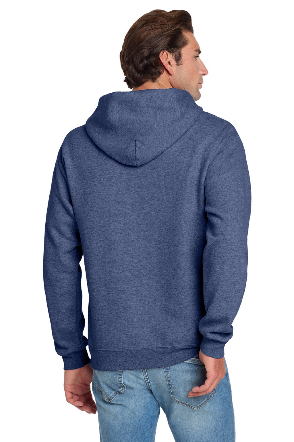 Jerzees 996M/996MR Mens NuBlend Pill Resistant Fleece Hooded Sweatshirt Hoodie w/ Pouch Pocket Vintage Heather Blue Model Back