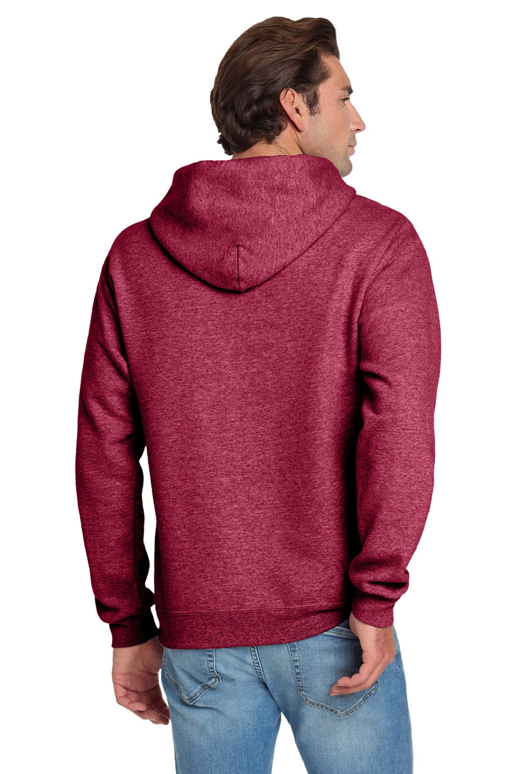 Jerzees 996M/996MR Mens NuBlend Pill Resistant Fleece Hooded Sweatshirt Hoodie w/ Pouch Pocket Vintage Heather Red Model Back