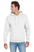 Jerzees 996M/996MR Mens NuBlend Pill Resistant Fleece Hooded Sweatshirt Hoodie w/ Pouch Pocket White Model Front
