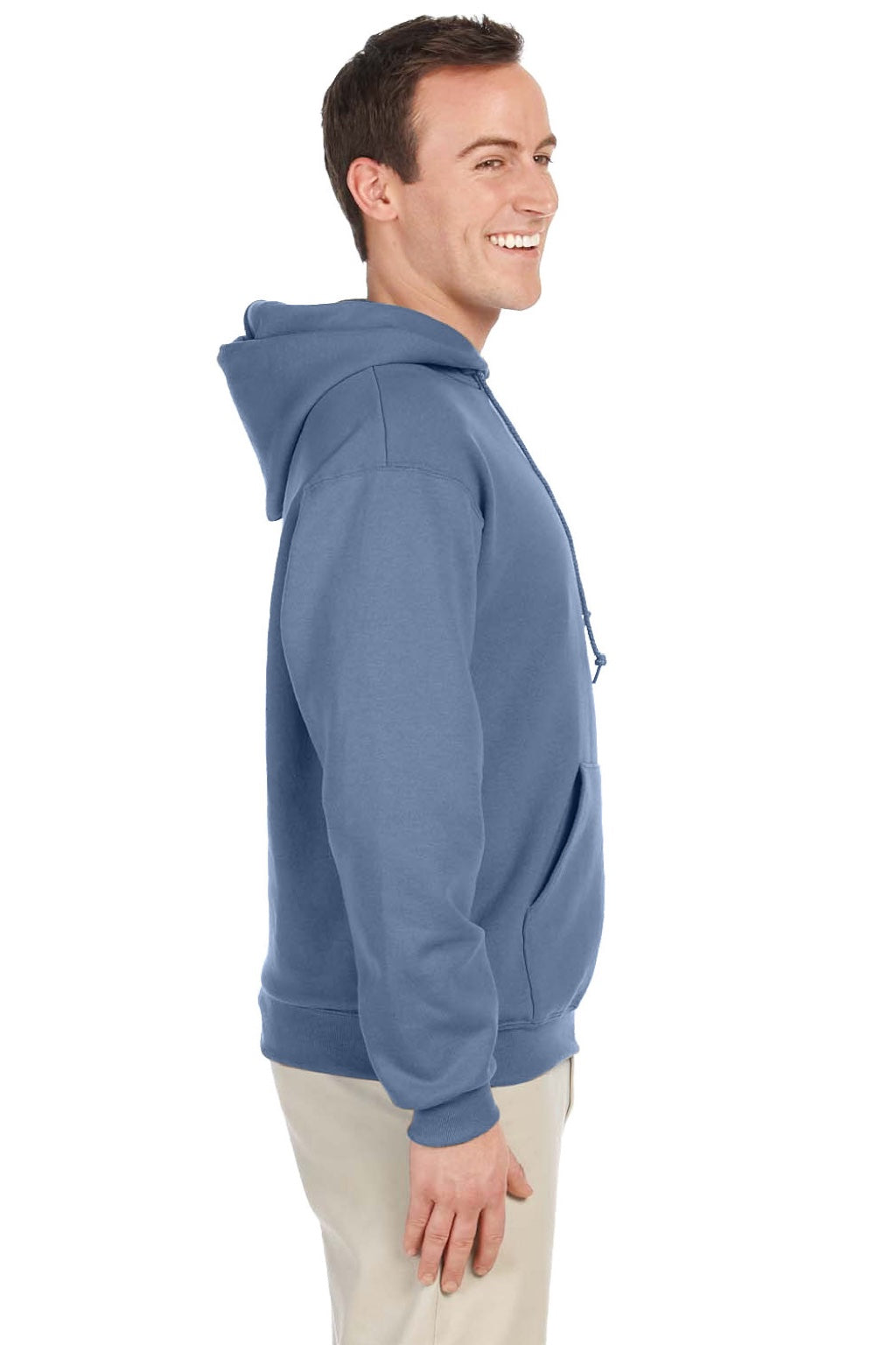 Jerzees 996M/996MR Mens NuBlend Pill Resistant Fleece Hooded Sweatshirt Hoodie w/ Pouch Pocket Denim Blue Model Side