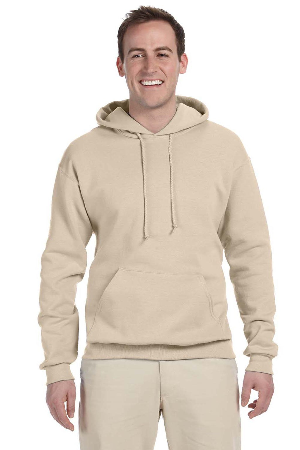 Jerzees 996M/996MR Mens NuBlend Pill Resistant Fleece Hooded Sweatshirt Hoodie w/ Pouch Pocket Sandstone Model Front