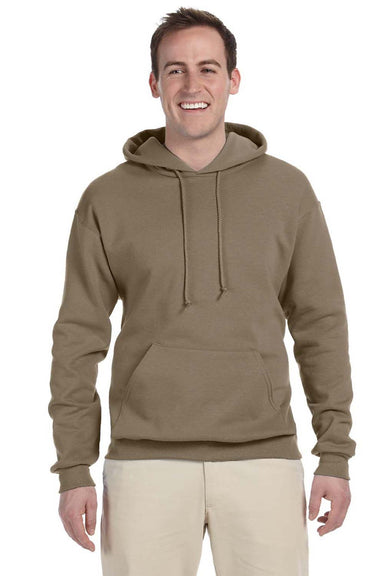 Jerzees 996M/996MR Mens NuBlend Pill Resistant Fleece Hooded Sweatshirt Hoodie w/ Pouch Pocket Safari Brown Model Front