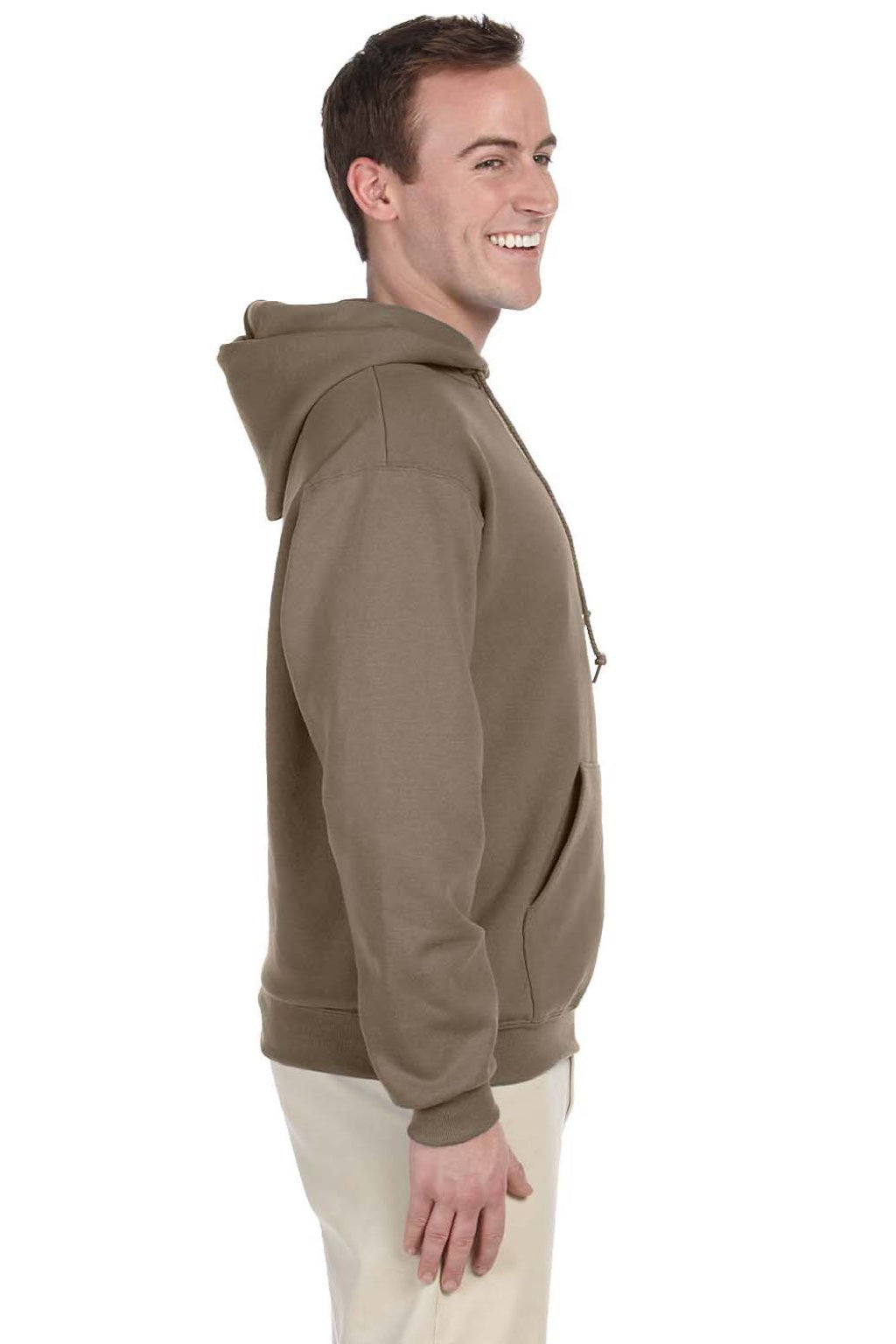 Jerzees 996M/996MR Mens NuBlend Pill Resistant Fleece Hooded Sweatshirt Hoodie w/ Pouch Pocket Safari Brown Model Side