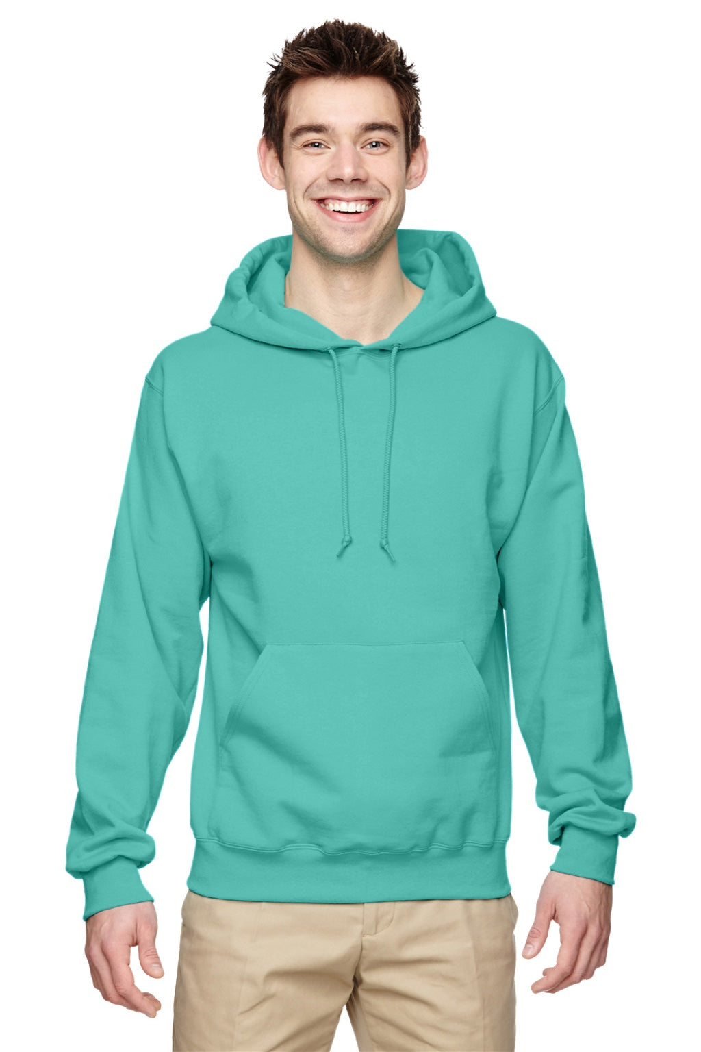 Jerzees 996M/996MR Mens NuBlend Pill Resistant Fleece Hooded Sweatshirt Hoodie w/ Pouch Pocket Mint Green Model Front